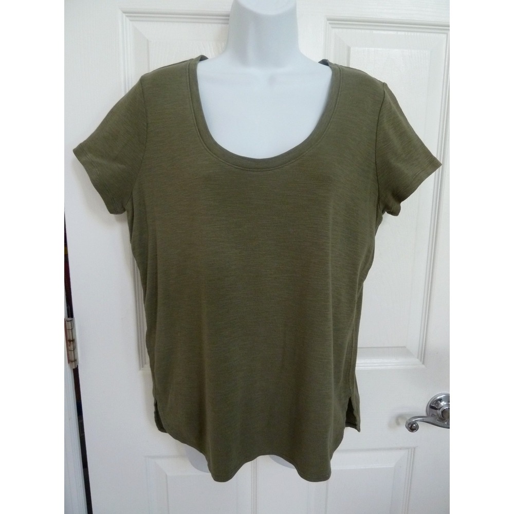 Tommy Bahama Women Green Cap Sleeve Tee Top Scoop Neck Hi-Lo Hem Size Medium
